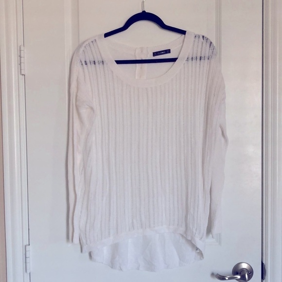 DUNNES Women’s Crochet Sheer Linen Blend High-Low Lightweight Sweater Size 14 - Picture 1 of 7